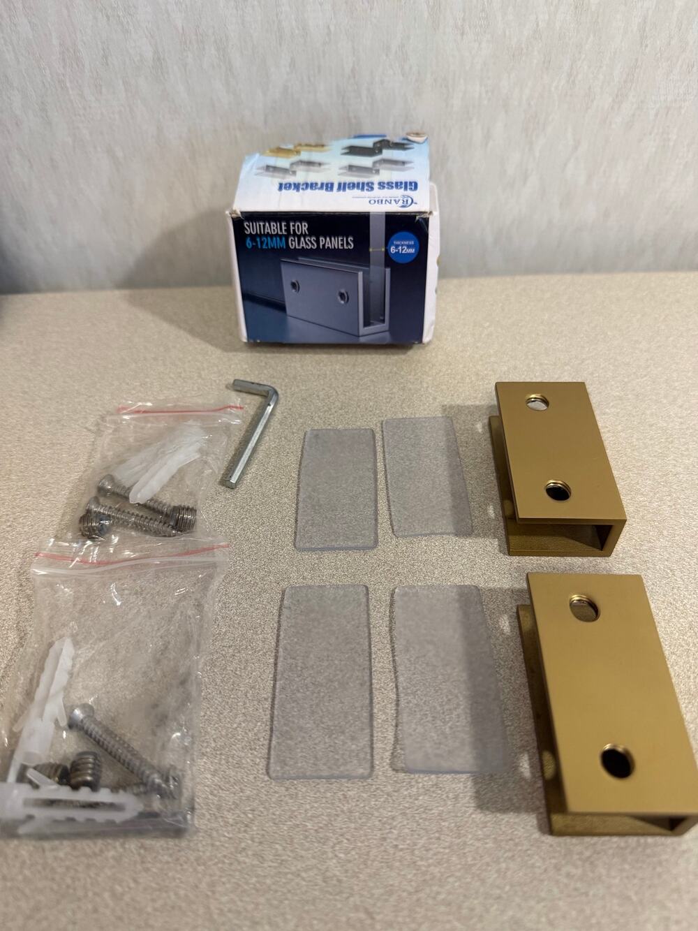 Ranbo Solid Brass Glass Shelf Bracket Pair U Shaped Clamp for 8 to 12mm Panels